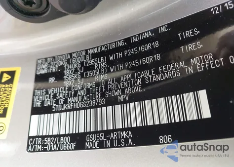 2016 Toyota Highlander Xle V6 from USA, damaged, VIN 5TDJKRFH0GS238793